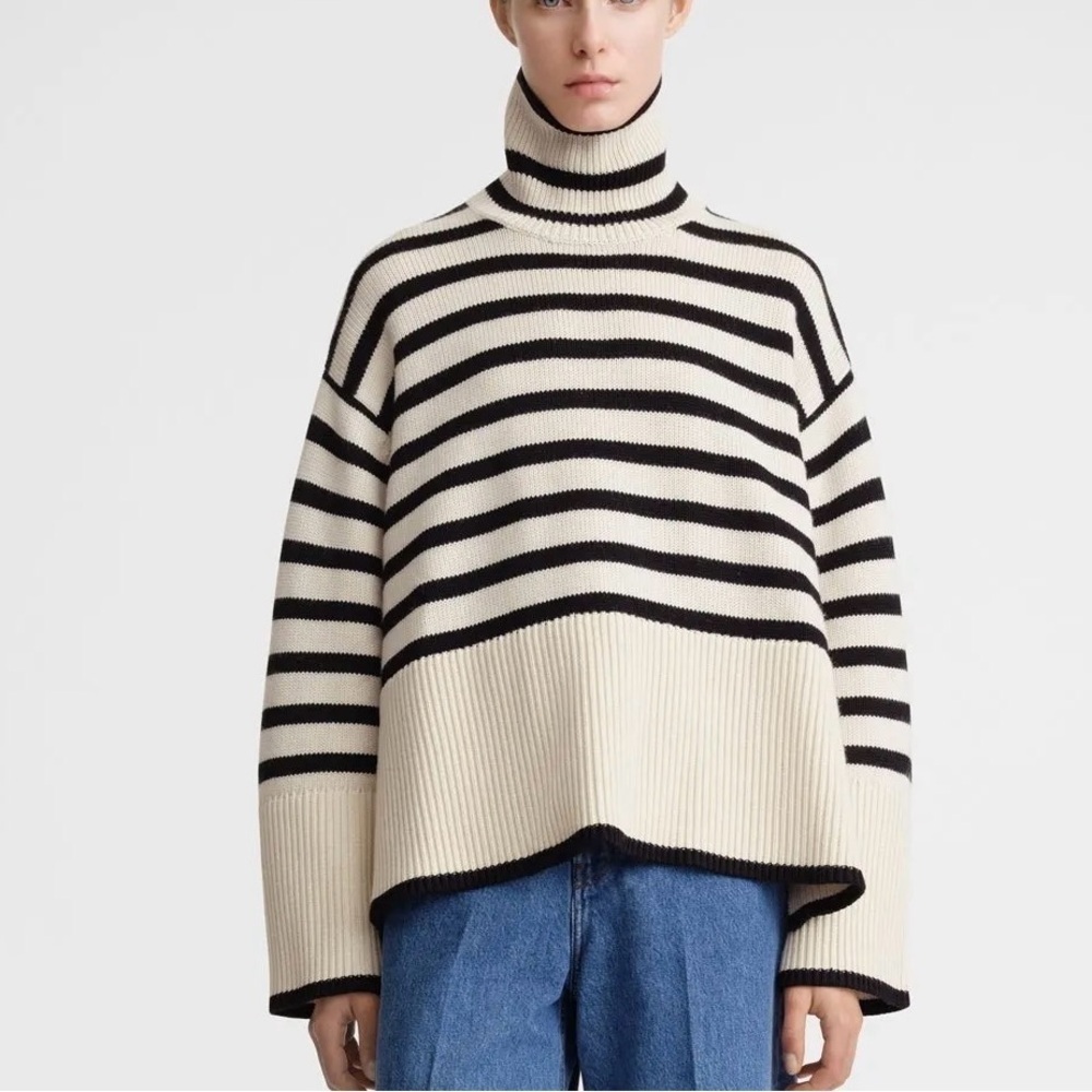 Toteme Striped Wool Turtle Neck Oversized Sweater Size XXS